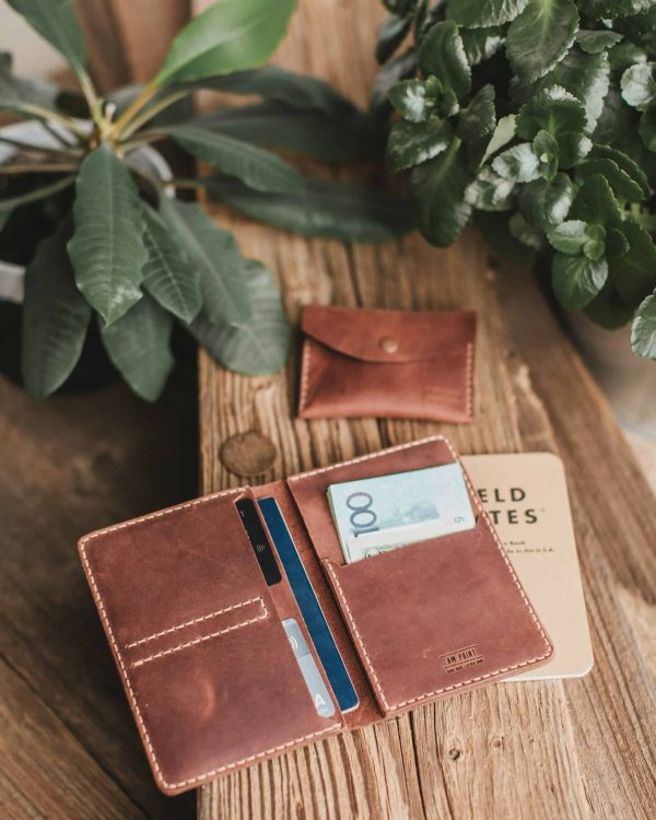 Hand-sewn Leather Passport Wallet in Coffee - Image 2